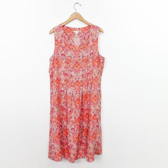 J. Jill Love Linen Women’s All Over Paisley Printed Sleeveless Midi Orange Pink - Picture 1 of 8